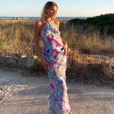 Halter Backless Ruffle Printed Dress