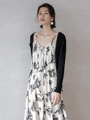 Vacation Loose H-Line Floral Printed V-Neck Dress