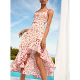 Asymmetrical Embroidery Midi Dress