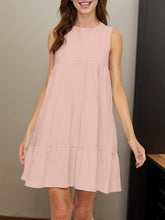 Pleated Solid Color Split-Joint A-Line Loose Round-Neck Mini Dresses