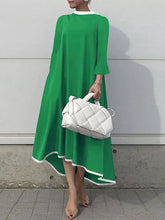 A-line Flared Sleeves Asymmetric Contrast Color Mock Neck Maxi Dresses