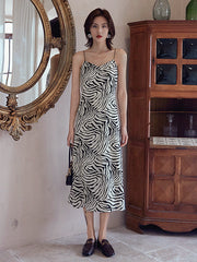Vacation H-Line Sleeveless Zebra-Stripe V-Neck Dress