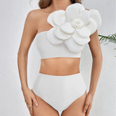 3D Flower One Shoulder High Waist Bikini Swimsuit Flaxmaker