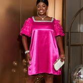 Plus Size Squared Neck Puff sleeve Dress
