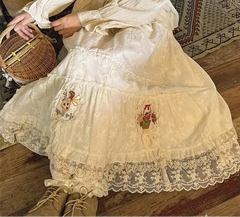 White Embroidery Lace Long Skirt - Sweet A-Line