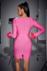 Long-sleeved Feathers Bandage Dress