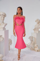 Heart Feather Lace up Top and Skirt Set Flaxmaker