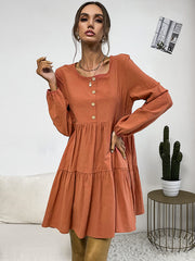 Bohemia Loose Buckle Round-Neck Dress