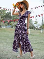 Vacation Irregularity Floral V-Neck Dress