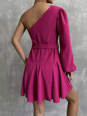 Vacation High Waisted Lace-Up One-Shoulder Mini Dress