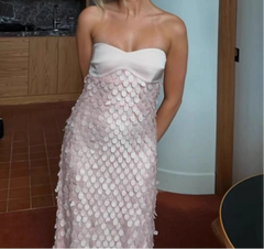 Strapless Sequins Beaded Midi Dress - A-Line Fit