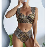 Stitch Detail Printed Sexy Bikini Swimsuit