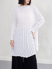 Pleated Solid Color A-Line Long Sleeves Round-Neck Mini Dresses