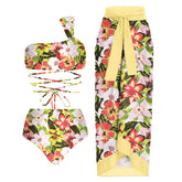 Flaxmaker One Shoulder Printed Bikini Swimsuit and Cover Up
