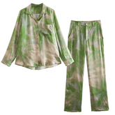Casual Green Ombre Printed Shirt and Pants Set Flaxmaker