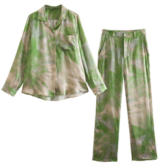 Casual Green Ombre Printed Shirt and Pants Set Flaxmaker