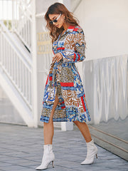 Vacation A-Line Printing Lapel Collar Dress