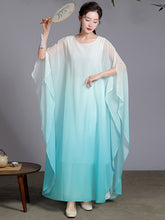 Artistic Retro Half Sleeves Loose Gradient Round-Neck Maxi Dresses