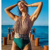 V Neck Animal Printed One Piece Swimsuit