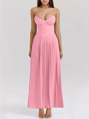 Solid Color Splicng Sleeveless Tube Elegant Maxi Dresses