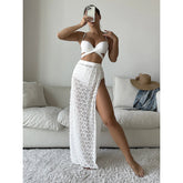 Sling Backless Straps Solid Color Bikini Swimsuit Three-piece Set