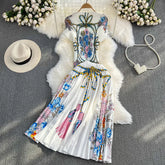 Fashion Printed Pleated Slim Top and Skirt Set Flaxmaker