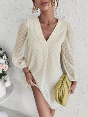 Vacation Loose Solid Color V-Neck Dress