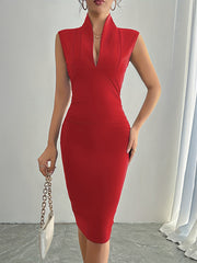 Solid Color A-Line Bodycon V-Neck Midi Dresses
