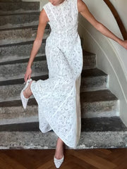 Lace Flower Sleeveless Maxi Dresses