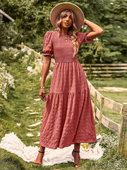 Bohemia Loose High Waisted Solid Color Round-Neck Maxi Dresses