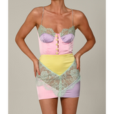 Sling Color Block Sexy Lace Mini Dress