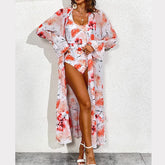 Printed Belt One Piece Swimsuit and Chiffon Cover Up Flaxmaker