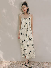 Vacation H-Line Floral Printed U-Neck Dress
