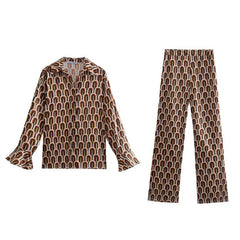 V Neck Single-breasted Button Printed Shirt and Bottom
