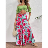 Halter Lace up Printed Top and skirt set