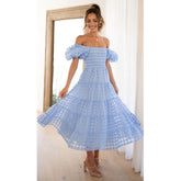 Off Shoulder Puff Sleeve Midi Dress