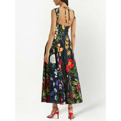 Blossom Printed Lace Up Midi Dress