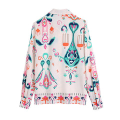 Flaxmaker Fashion Holiday Style Single-breasted Printed Shirt and Bottom
