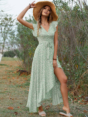 Vacation Irregularity Floral V-Neck Dress