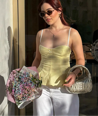 Stripe Sleeveless Pleated Top