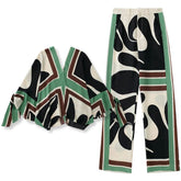 Casual Printed Two Piece Shirt and Pants Sets Flaxmaker