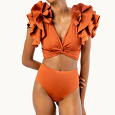 Ruffle Solid Black Bikini Swimsuit