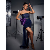 Bandeau Sequins and Feathers Draped Dress