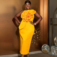 Plus Size One Shoulder 3D Flower Dress