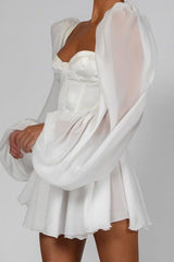 Lantern sleeve slim sexy chiffon dress