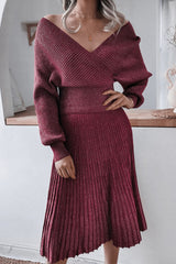 Fashion Casual Fold V Neck Long Sleeve Two Pieces(3 Colors)