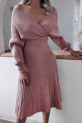 Fashion Casual Fold V Neck Long Sleeve Two Pieces(3 Colors)