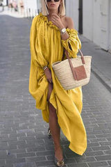 Fashion Sweet Solid Oblique Collar Irregular Dress Dresses(8 Colors)