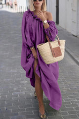 Fashion Sweet Solid Oblique Collar Irregular Dress Dresses(8 Colors)