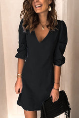 Fashion Casual Solid V Neck Dress Dresses(4 Colors)